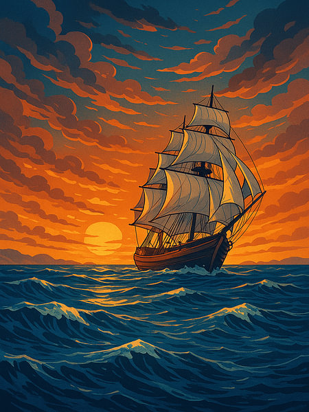High Resolution Nautical Scene – Ship on Open Sea at Golden Hour by ...