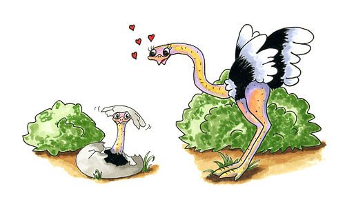 De geboorte van een baby struisvogel