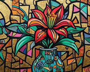 Blume in Vase | Abstrakte Blume in Gold Hintergrund