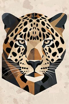 Geometrisches Porträt eines Leoparden in Farbe von De Muurdecoratie