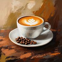Coffee art: cup with coffee art and coffee beans abstract