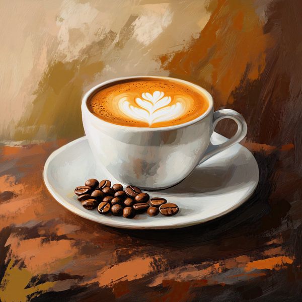 Coffee art: cup with coffee art and coffee beans abstract by Mel Digital Art