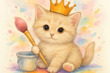 Lieve Katze mit Krone und Pinsel von Imperial Art House