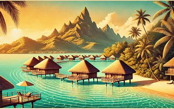 Vintage Bora Bora Poster, Frans Polynesië van Chromatic Fusion Studio