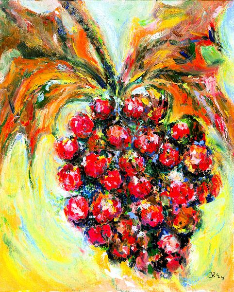 The cheerful bunch of grapes.  Hand-painted with oil pastel. by Ineke de Rijk