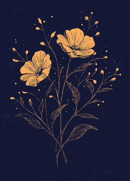 Goldene Mohnblumen auf tiefblauem Grund von Pixelbull Design