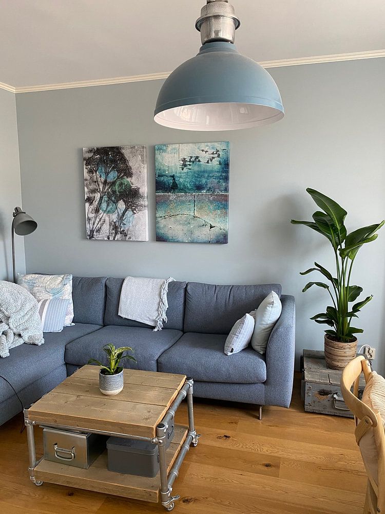 Botanical plants and insects print Green Blue by Angela Peters