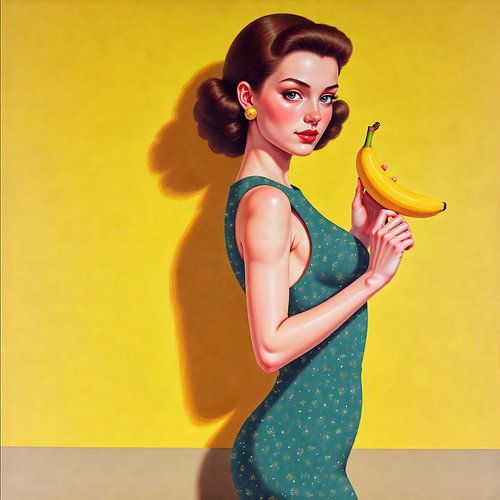 Vintage vrouw met banaan