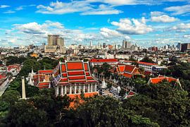 View of temple complex Wat and city center in Bangkok Thailand by Dieter Walther