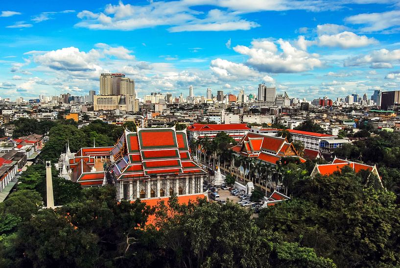 View of temple complex Wat and city center in Bangkok Thailand by Dieter Walther