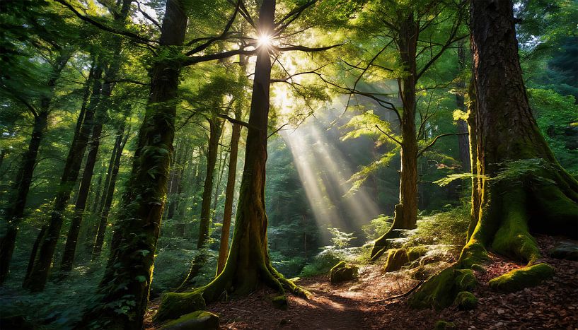 Bos met bomen met bospad van Mustafa Kurnaz