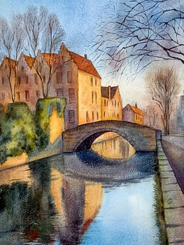 Oude Meebrug in Brugge op een winterochtend