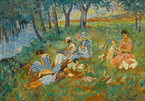 De familie Lebasque aan de rand van het water, Henri Lebasque