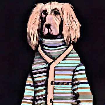 Statig portret van een deftige hond met vest aan van Maud De Vries