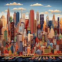 Broderie à l'aiguille City Skyline urbain détaillé multicolore