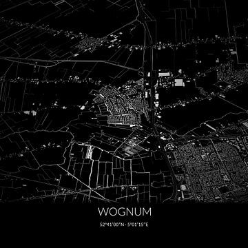 Zwart-witte landkaart van Wognum, Noord-Holland. van Rezona