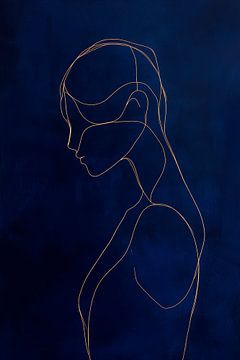 Minimalistische lijnfiguur op donkerblauw van Poster Art Shop