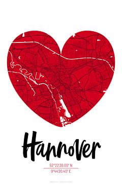 Hannover – City Map Design Stadtplan Karte (Herz) von ViaMapia