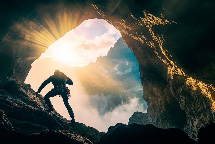 Adventure in a cave at sunrise by Poster Art Shop