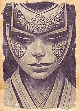 Samurai Girl retro kunst van Sahruddin Said