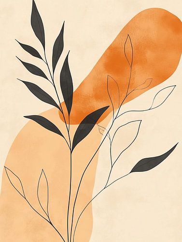 Illustration botanique abstraite avec des formes et des feuilles orange