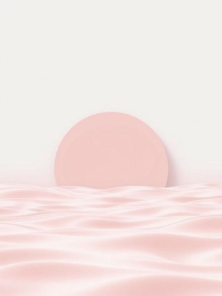 L'aube éthérée : une oasis rose sereine avec un soleil doux et des vagues soyeuses par Artistic