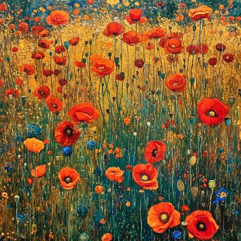 Poppy field in the style of Klimt