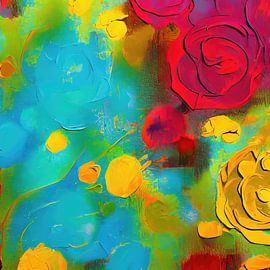 Abstract painting with floral fantasy by Johan de Jong