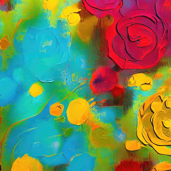 Peinture abstraite avec fantaisie florale par Johan de Jong