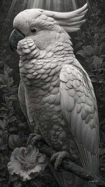 zwart-wit papegaai-kaketoe-ara van Gelissen Artworks