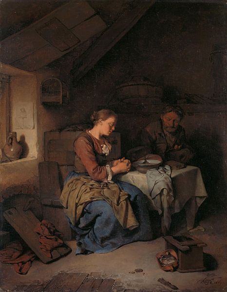 Het gebed voor de maaltijd, Cornelis Pietersz. Bega van Meesterlijcke Meesters
