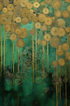 Cimes d'arbres circulaires dans la brume verte