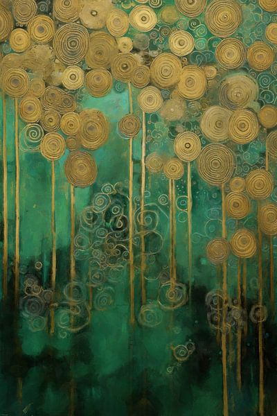 Cimes d'arbres circulaires dans la brume verte par Whale & Sons
