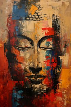 Expressieve abstracte olieverf van Boeddha in kleur van De Muurdecoratie