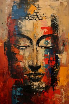 Expressieve abstracte olieverf van Boeddha in kleur van Art & Soul Creations