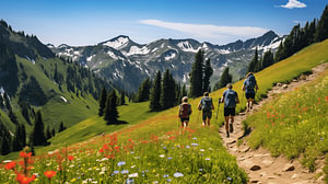 Wanderung durch die Alpen im Sommer