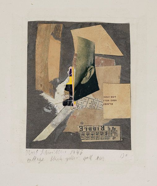 Kurt Schwitters - Collage Noir Jaune et Oreille (1946) par Peter Balan