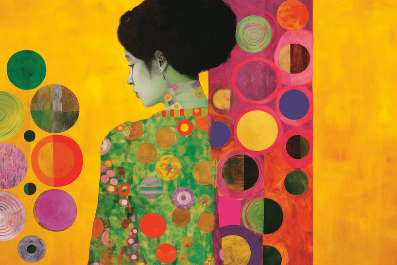 Farbenfrohes Porträt im Stil von Gustav Klimt und Hilma af Klint von Carla Van Iersel
