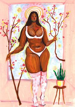 Dikke dame met bloemen