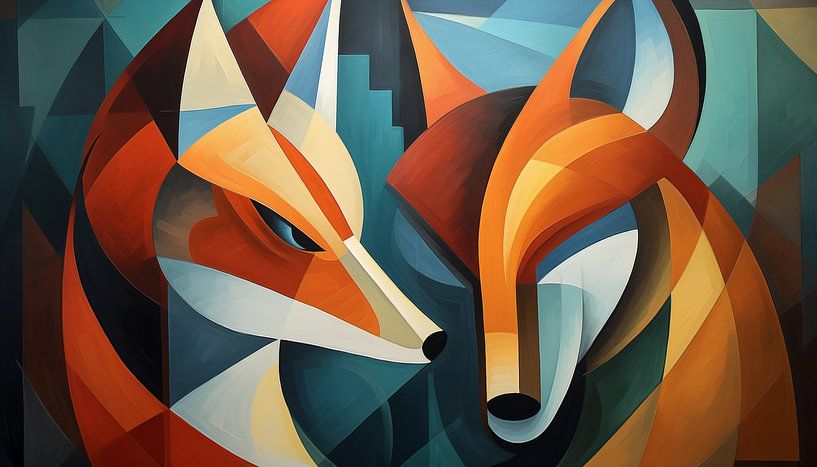 Abstracte vossen kubisme panorama van TheXclusive Art