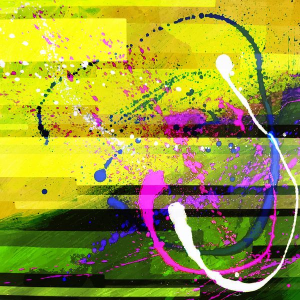 Modern, Abstract Digitaal Kunstwerk in Geel Roze van Art By Dominic