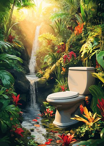 Toilet in het tropisch regenwoud met waterval