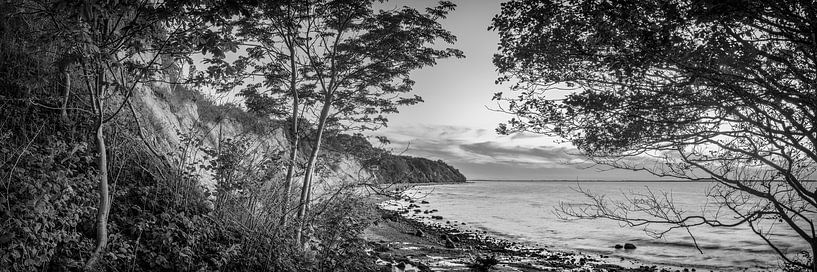 Steilküste und Strand an der Ostsee in schwarzweiss. von Manfred Voss, Schwarz-weiss Fotografie