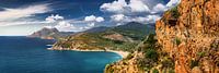 Panorama of the coastal landscape of the island of Corsica in the Mediterranean