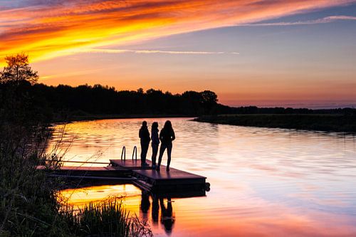 Silhoutten langs de rivier de Vecht