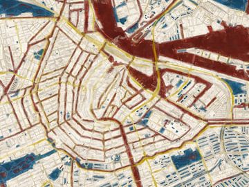 City map of Amsterdam | Midnight Gold | Red-Blue-Gold by Map Art Studio