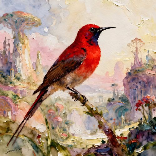 Prachtige vogels van de wereld - karmozijnrode zonnevogel