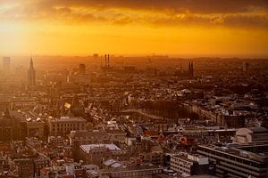 Coucher de soleil sur le centre-ville de La Haye