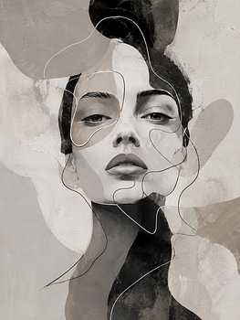 Abstract Minimalist Female Portrait in Neutral Black and Beige