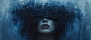 Vrouw Blauw Portret | Cobalt Whisper Trace van Kunst Kriebels